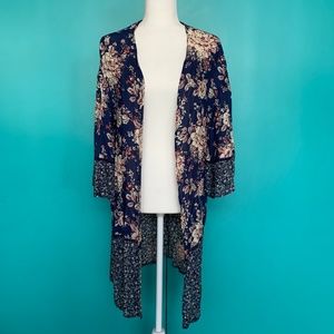 Knox Rose Blue Floral Kimono Sweater
